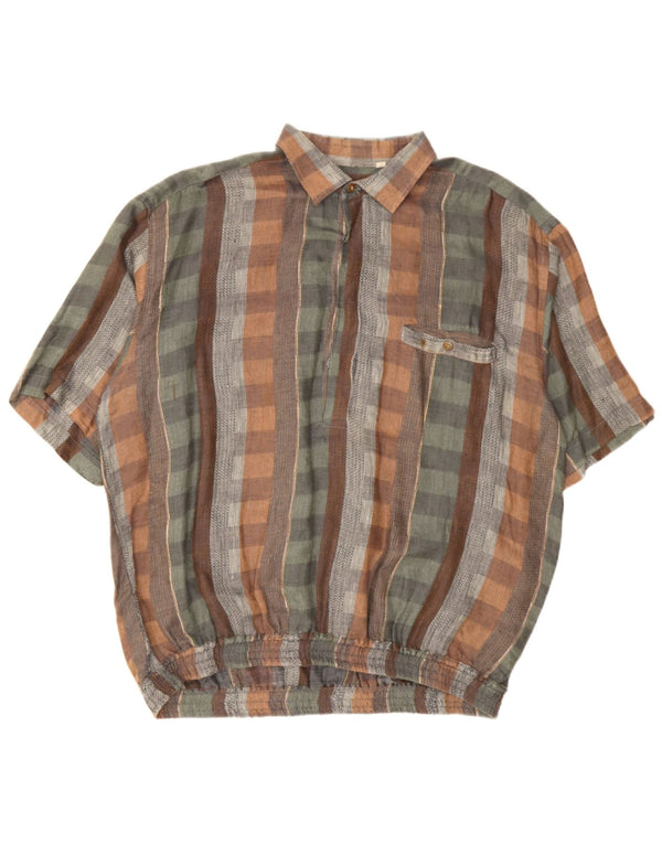 Vintage hombres manga corta pullover camisa XL multicolor check lino
