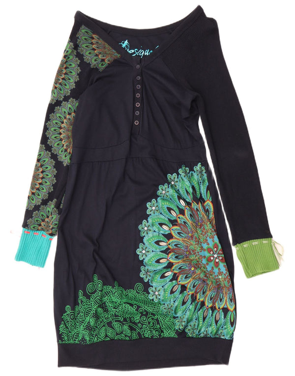 Desigual Vestido Burbuja de Manga Larga para Mujer UK 44 Grande Azul Marino Paisley