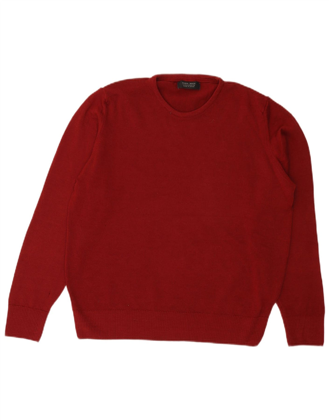 Zara Hombre Jersey Cuello Redondo Lana Medio Burdeos