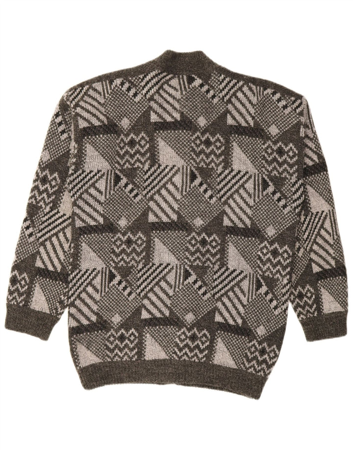 Vintage hombres Cardigan suéter medio gris geométrico