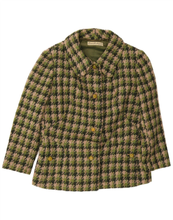 Vintage mujer 4 botones Blazer chaqueta Reino Unido 14 cheque verde medio