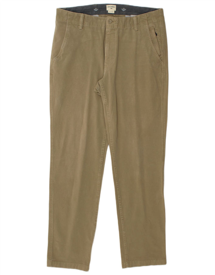 DOCKERS Pantalones chinos ajustados y cónicos para hombre W34 L32 Algodón caqui
