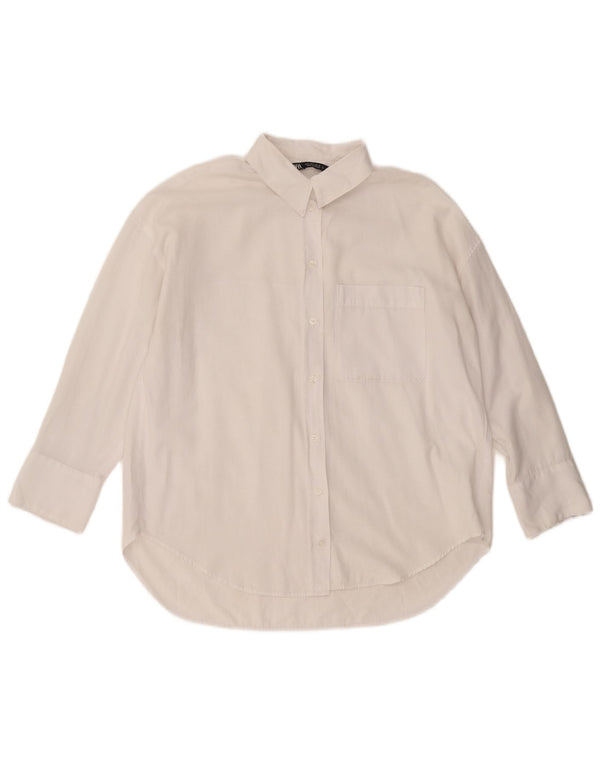 ZARA Mujer Camisa Oversize UK 10 Small Algodón Blanco