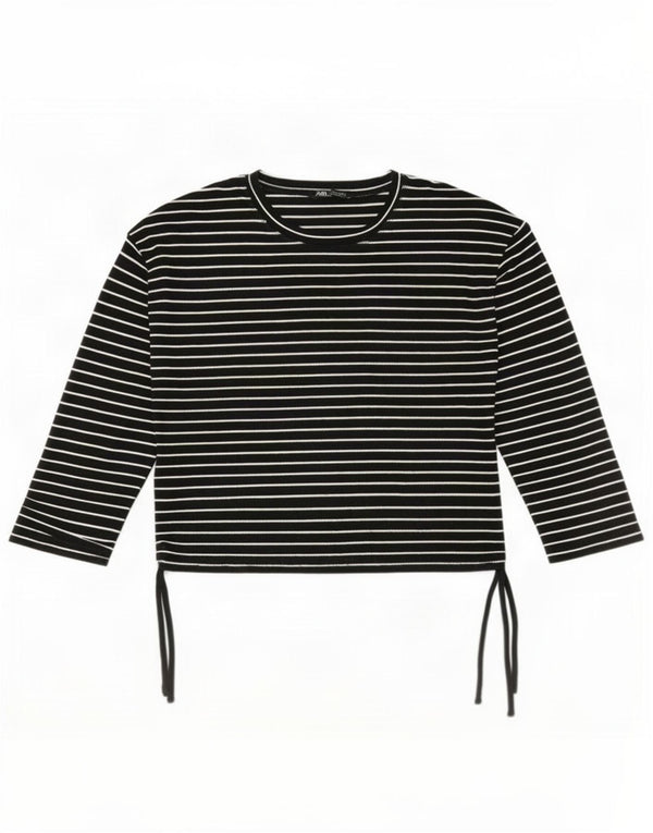 Zara Mujer Top Manga Larga UK 46 Grande Poliéster A Rayas Negras