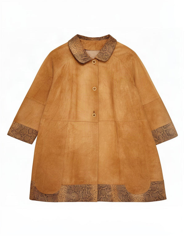 Abrigo vintage de ante de gran tamaño para mujer IT 42 Estampado animal marrón medio