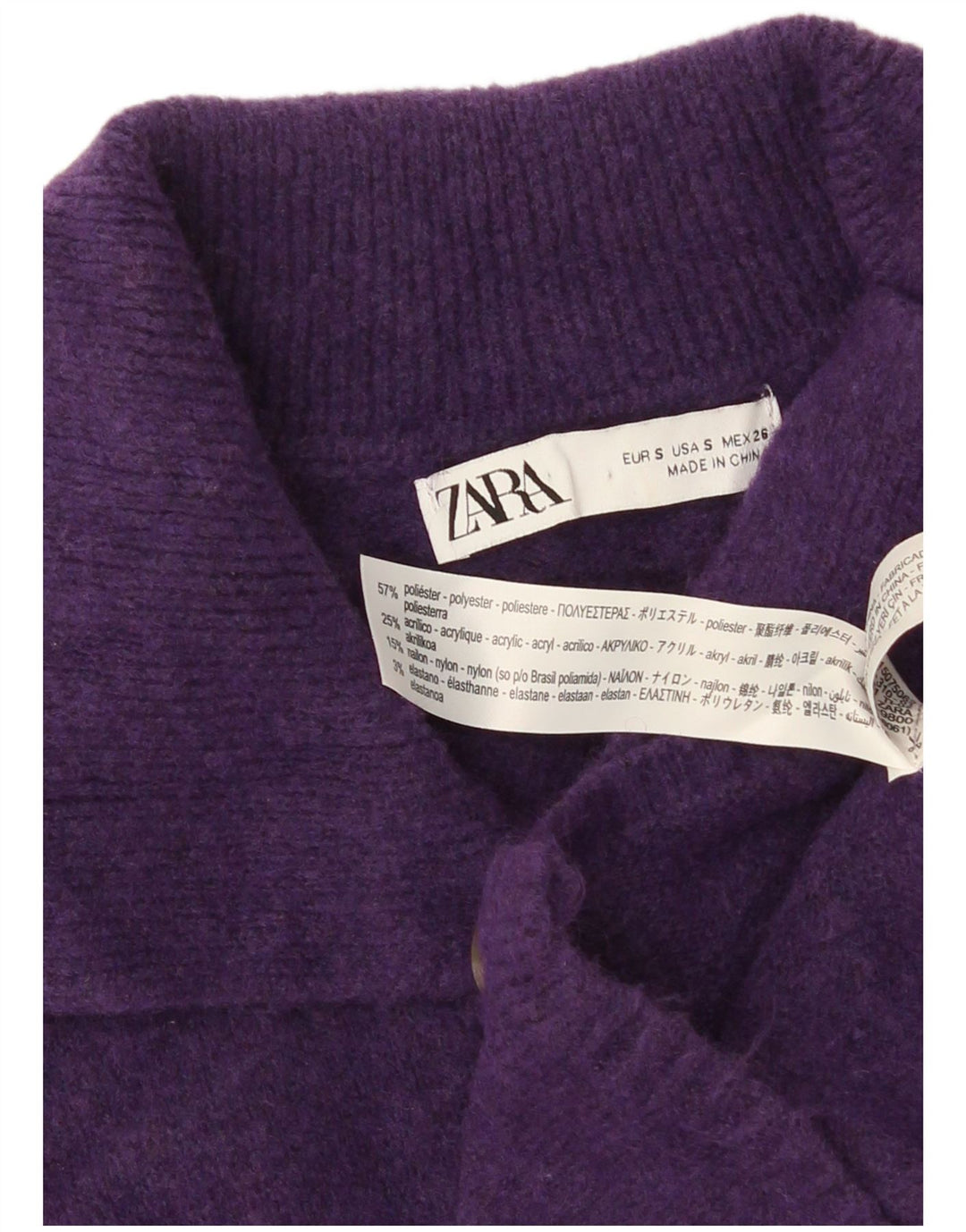 Zara Mujer Longline Cardigan Suéter UK 10 Small Púrpura Poliéster