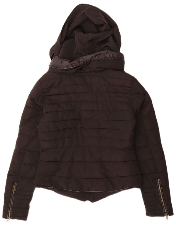 Zara Mujer Chaqueta Acolchada Con Capucha UK 10 Small Black