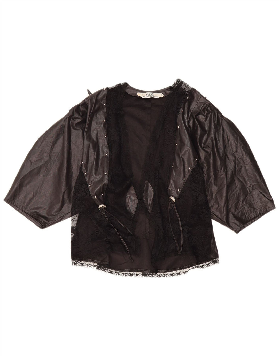 VINTAGE Mujer 3/4 Manga Cardigan Top Reino Unido 10 Pequeño Negro