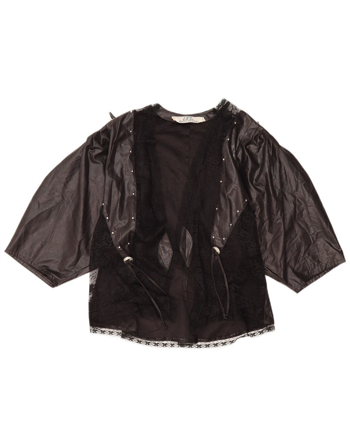 VINTAGE Mujer 3/4 Manga Cardigan Top Reino Unido 10 Pequeño Negro