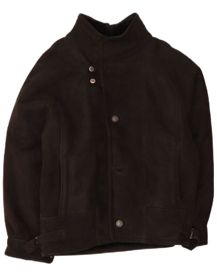 Chaqueta de piel de oveja vintage para hombre IT 50 Large Black