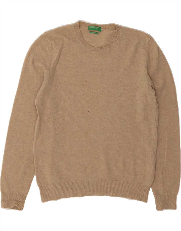 BENETTON Womens Crew Neck Jumper Sweater UK 14 Medium Beige New Wool Vintage Benetton and Second-Hand Benetton from Messina Hembry 
