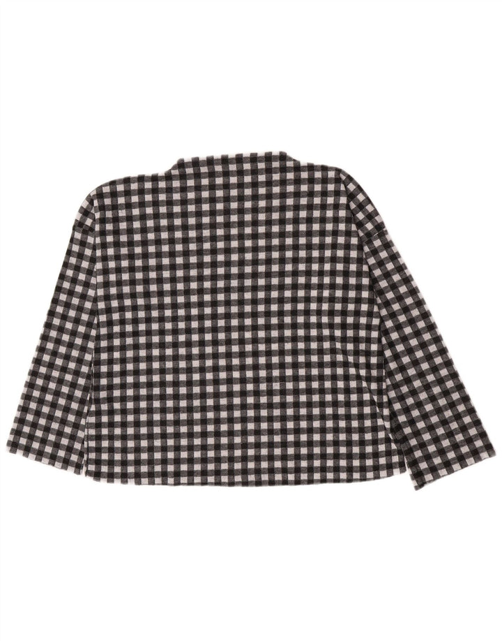 Zara Mujer Top Extragrande Manga Larga UK 40 Pequeño Poliéster Vichy Negro