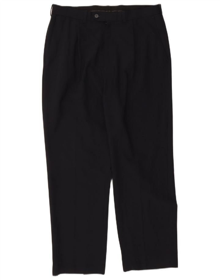 Marks & Spencer Pantalón de traje con pinzas para hombre W34 L29 Poliéster azul marino