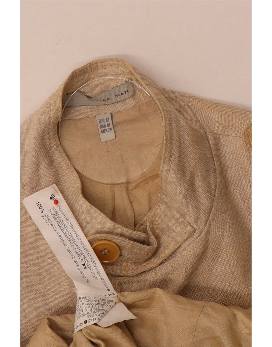Zara Chaqueta Militar Hombre UK 38 Medium Beige Lino