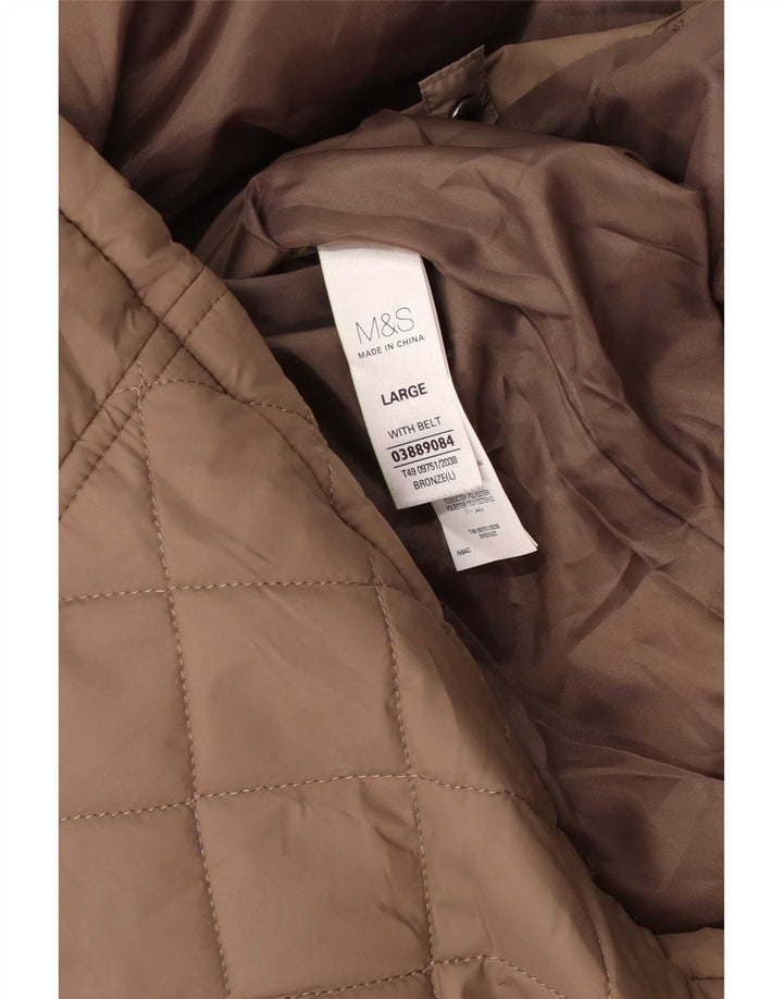 Marks & Spencer Abrigo acolchado con capucha para mujer UK 46 Large Marrón Poliamida