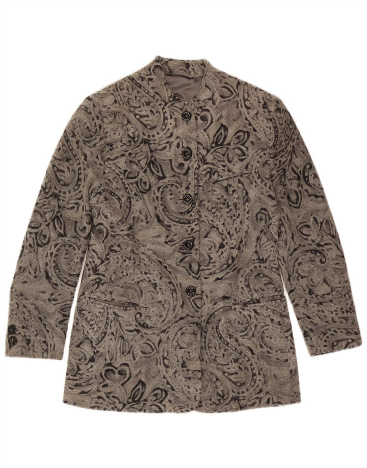BOGNER Chaqueta Blazer de 5 Botones para Mujer US 10 Grande Gris Paisley Lana