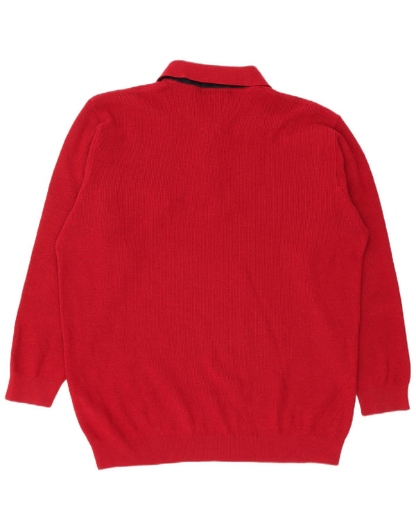 Navigare Jersey de cuello tipo polo para hombre, talla 5XL, lana merino roja