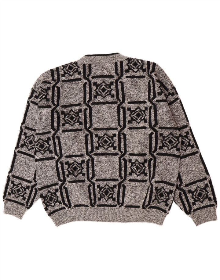 Stefanel Jersey De Cuello Redondo Para Hombre Jersey De Lana Geométrica Gris Grande