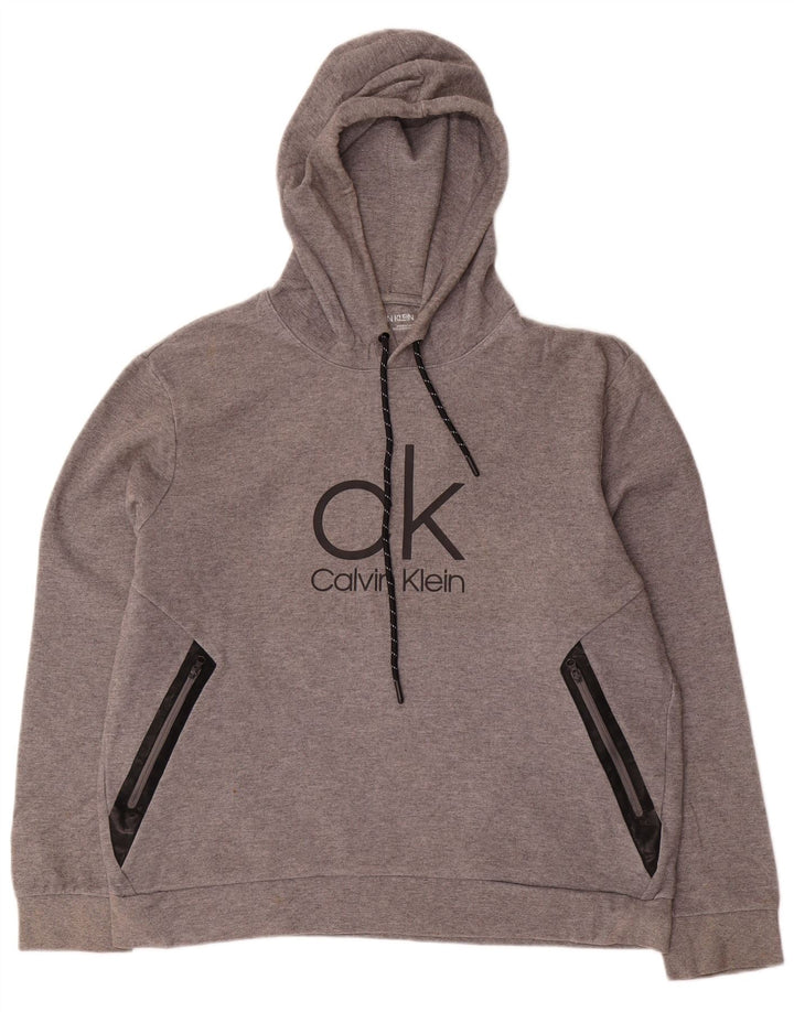 CALVIN KLEIN Jersey con capucha gráfica para hombre de algodón gris grande