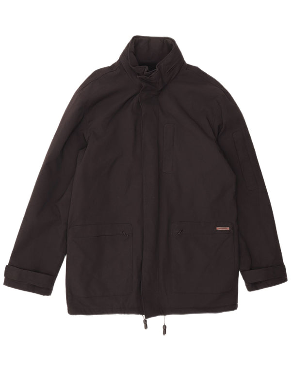 Gianfranco Ferre Chaqueta cortavientos con capucha para hombre UK 38 Medium Black Nylon
