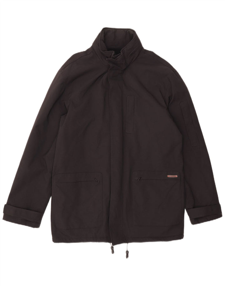 Gianfranco Ferre Chaqueta cortavientos con capucha para hombre UK 38 Medium Black Nylon