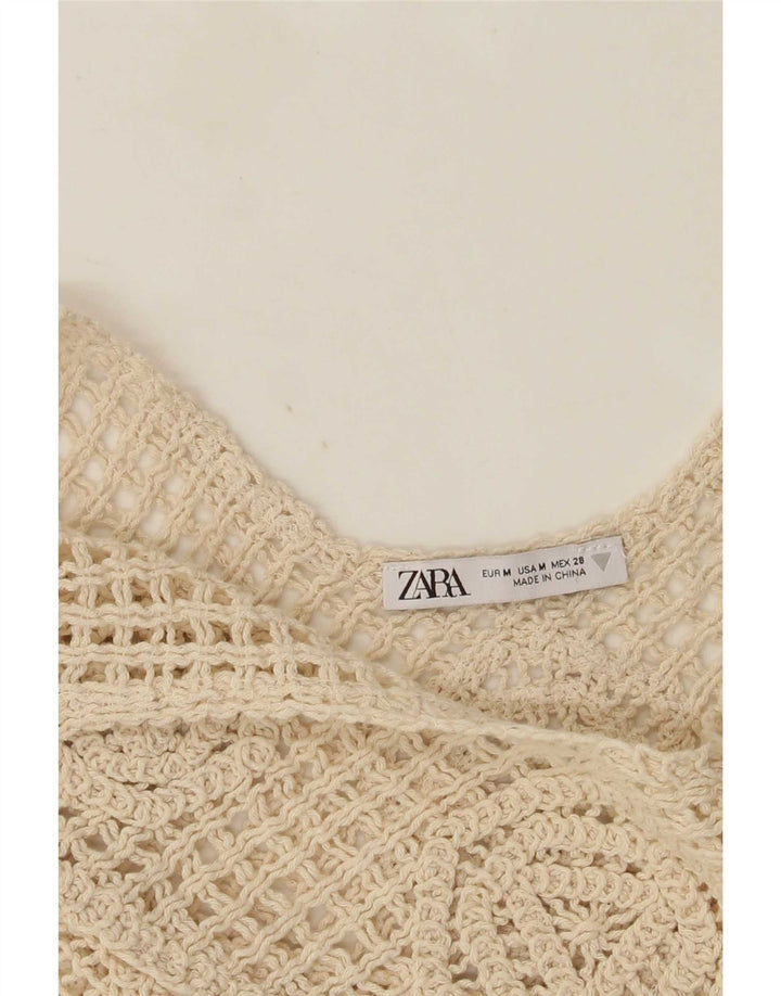 Zara Mujer Crop Top Cami De Ganchillo Reino Unido 42 Medio Beige