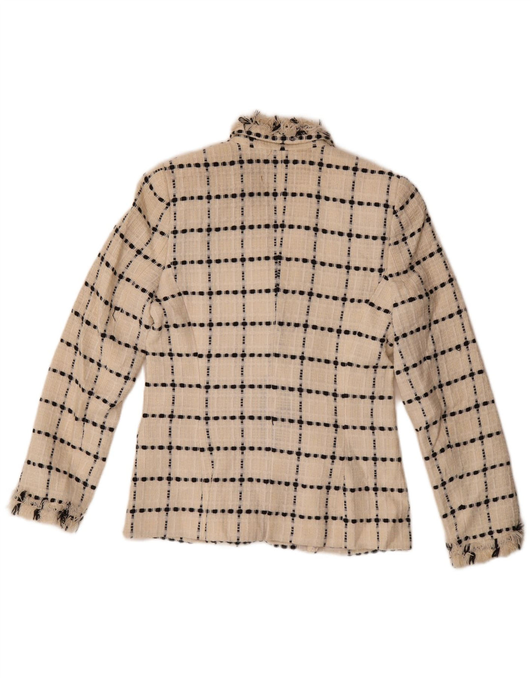 Vintage mujer 3 botones Blazer chaqueta Reino Unido 10 pequeño off blanco comprobar lana