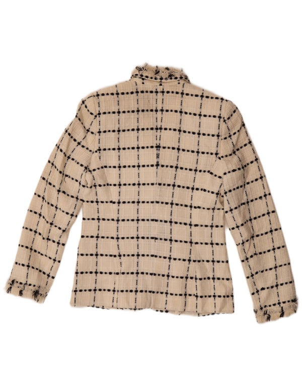 Vintage mujer 3 botones Blazer chaqueta Reino Unido 10 pequeño off blanco comprobar lana