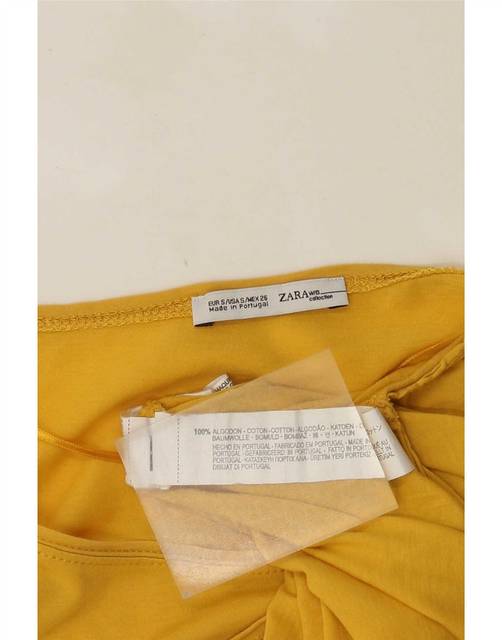 Zara Mujer Top Manga Larga UK 10 Small Amarillo Algodón