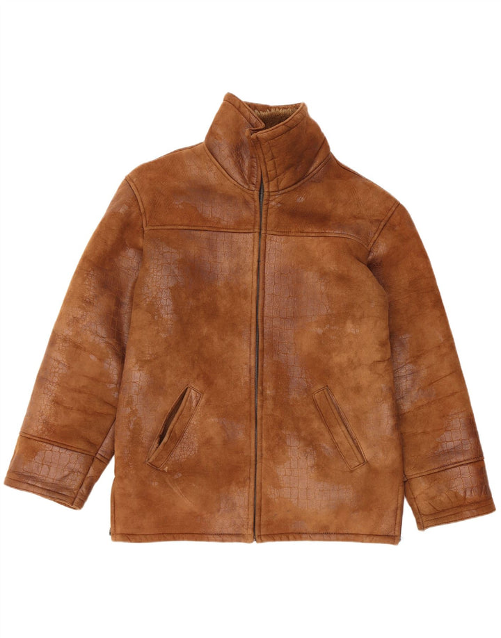Chaqueta de piel de oveja vintage para hombre IT 48 Marrón medio