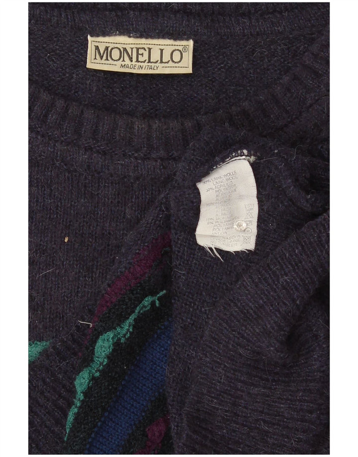 Monello Jersey De Cuello Redondo Para Hombre XL Lana Geométrica Morada