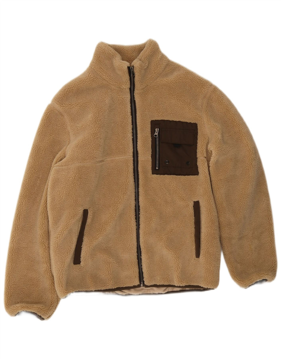 Zara Hombre Chaqueta Polar ES 38 Medio Beige Poliéster