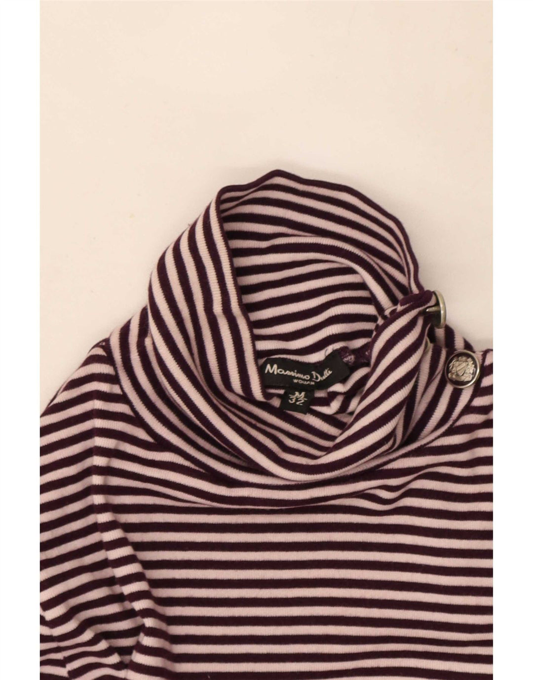 Massimo Dutti - Jersey para mujer con cuello y botones, talla 40, talla M, color morado a rayas