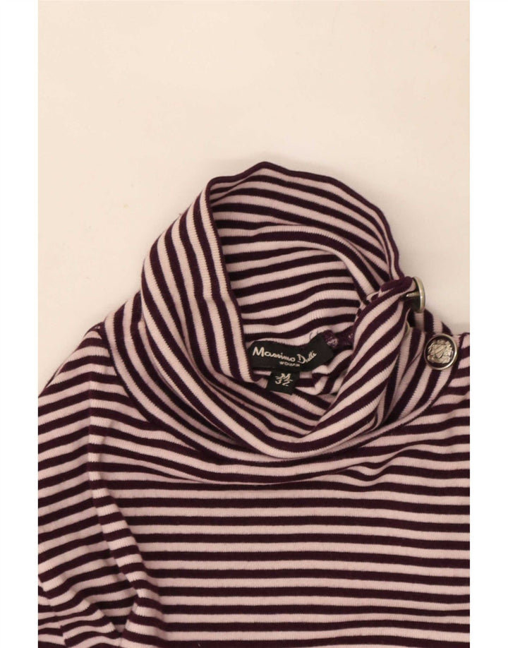 Massimo Dutti - Jersey para mujer con cuello y botones, talla 40, talla M, color morado a rayas