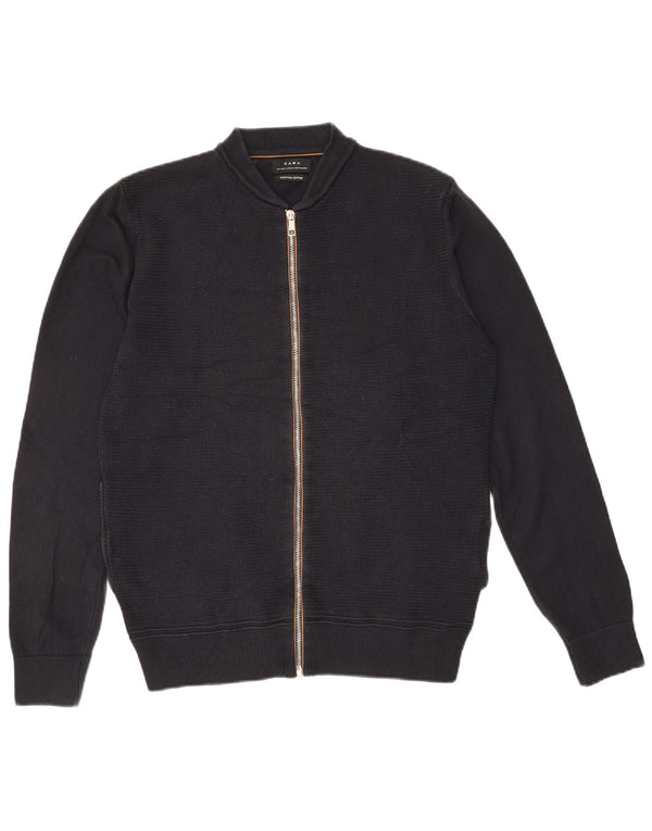 Zara Mens Cardigan Sweater Large Navy Blue Cotton
