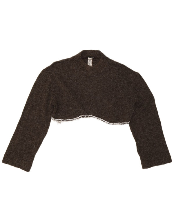 Zara Womens Crop Crew Neck Jumper Sweater UK 16 Large Grey Acrylic