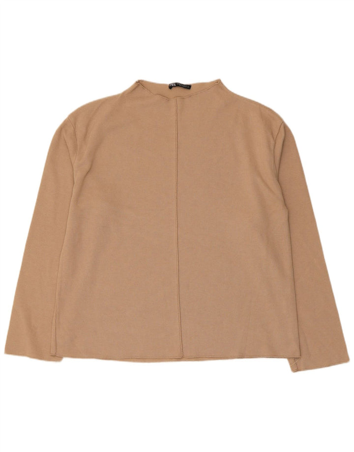 Zara Mujer Top Manga Larga UK 44 Algodón Beige Medio
