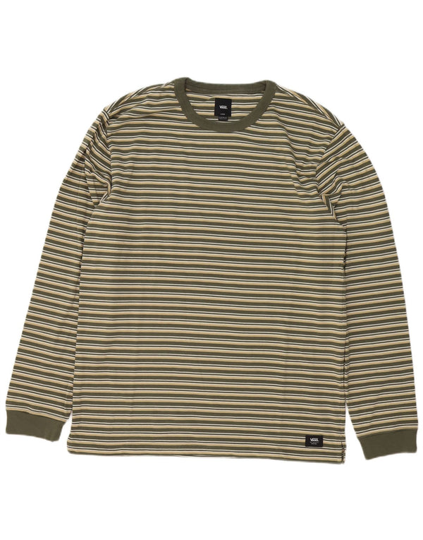 VANS Mens Classic Fit Top Long Sleeve Large Green Striped Cotton