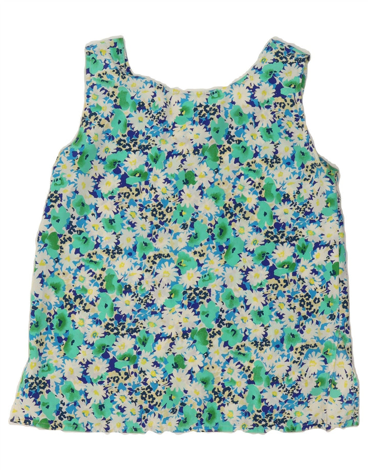 VINTAGE Womens Sleeveless Blouse Top UK 14 Medium Blue Floral Vintage Vintage and Second-Hand Vintage from Messina Hembry 