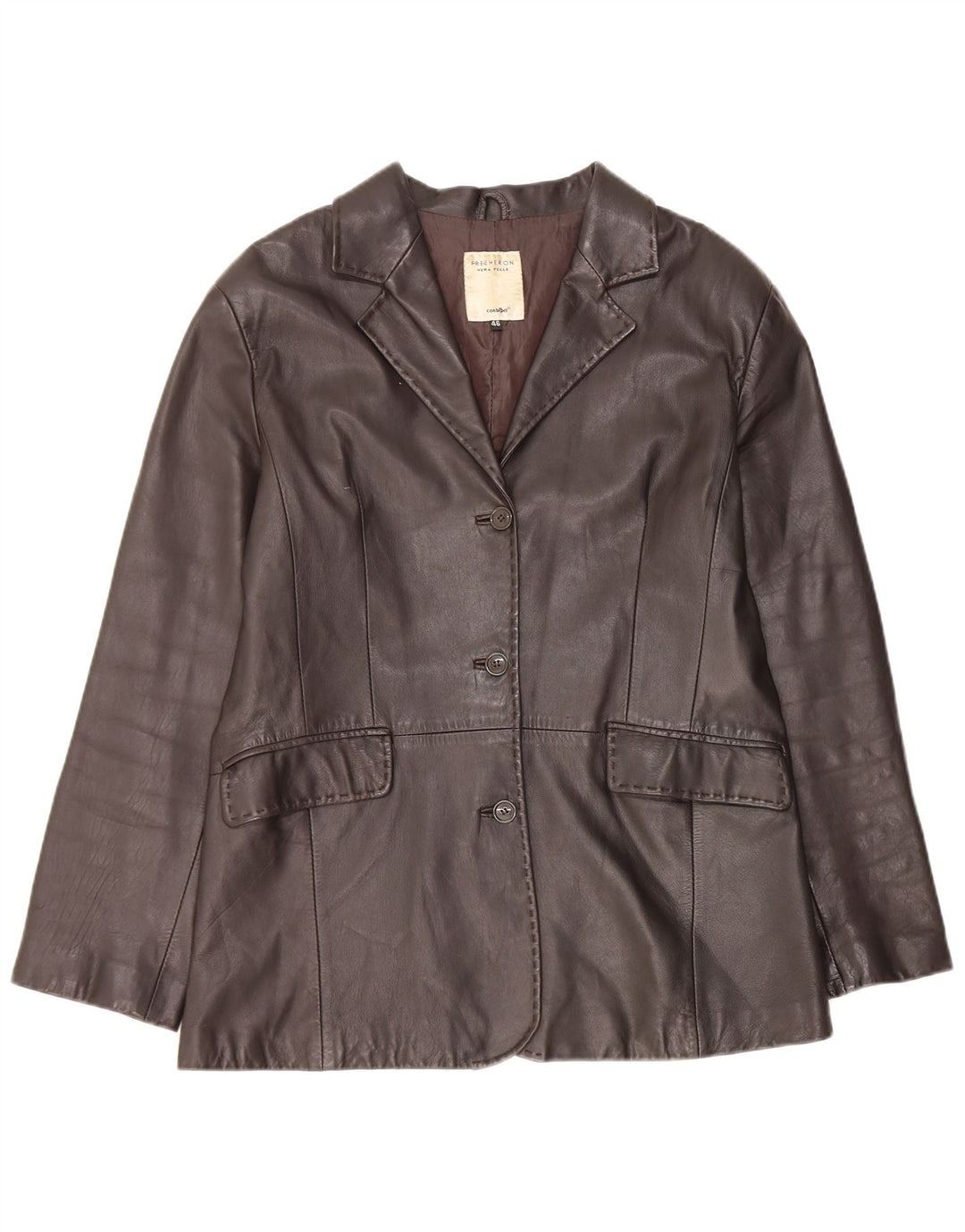 Conbipel Chaqueta Blazer de Cuero con 3 Botones Free Heron para Mujer IT 46 Grande Marrón