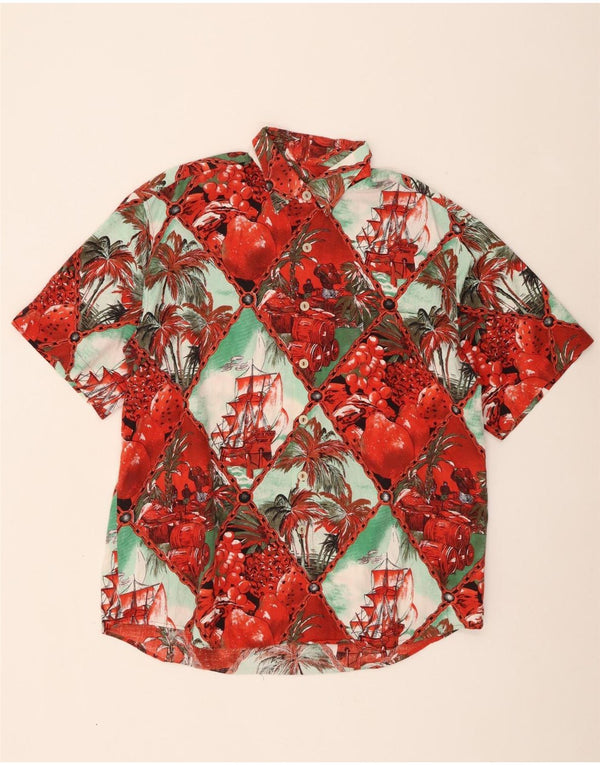 Vintage hombres gráfico manga corta camisa grande rojo floral algodón hawaiano
