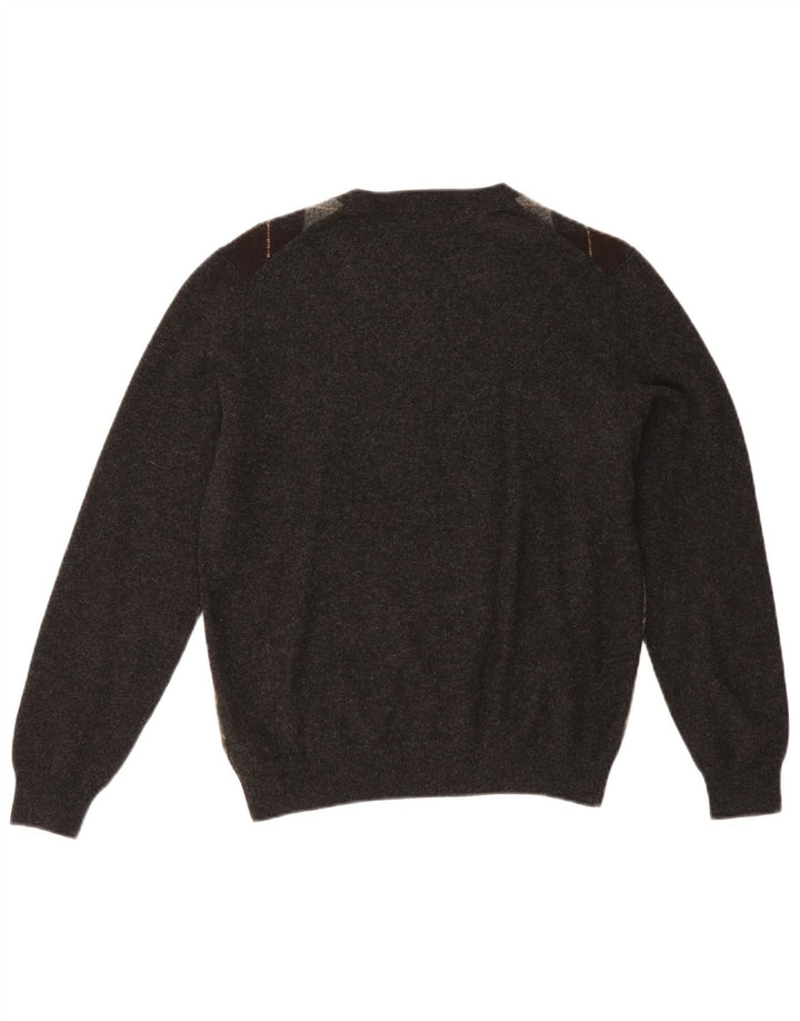 Massimo Dutti Jersey Con Cuello En V Hombre Gris Medio Argyle/Lana Diamante