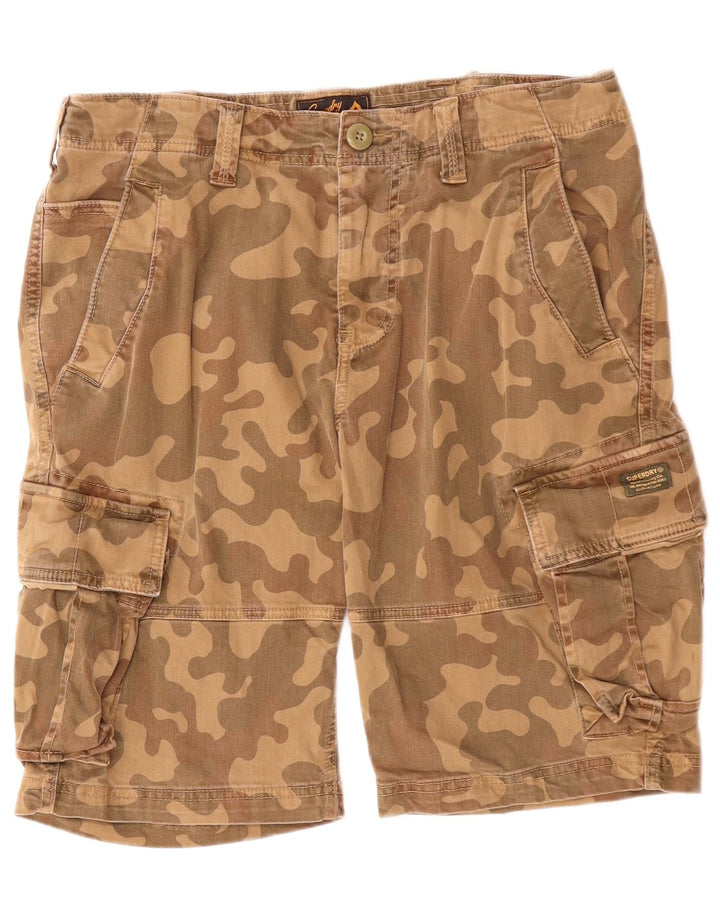 SUPERDRY Shorts cargo para hombre W32 Algodón de camuflaje marrón medio