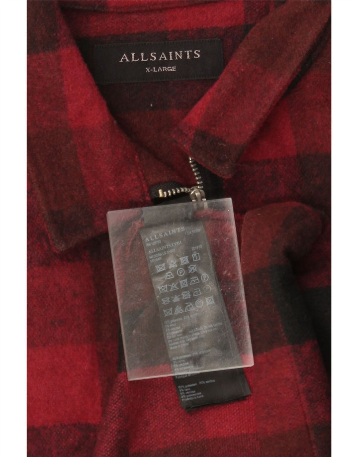 ALL SAINTS Camisa de franela para hombre XL Poliéster a cuadros rojo