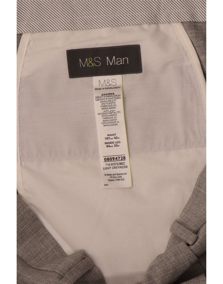 Marks & Spencer Pantalón de traje recto para hombre W42 L33 Poliéster gris