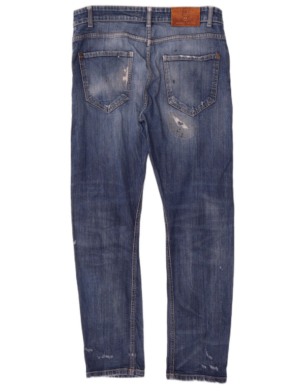 Frankie Morello Vaqueros ajustados desgastados para hombre W34 L29 Algodón azul