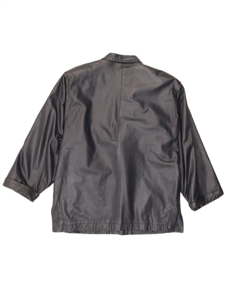 Genny Chaqueta de cuero para mujer UK 46 Large Cuero azul marino