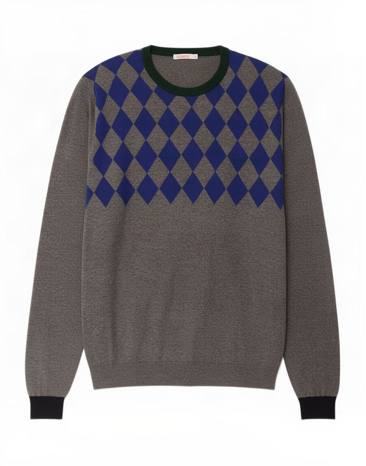 Sun68 Jersey de Cuello Redondo para Hombre XL Gris Argyle/Lana Diamante