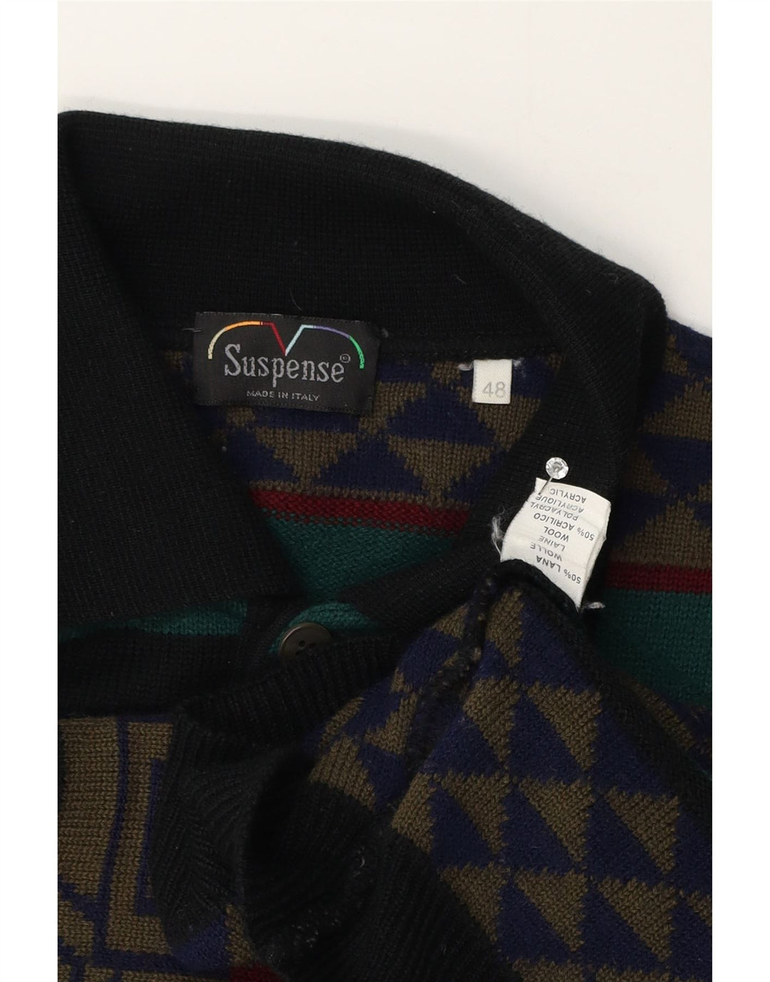 Suspense Mens Polo Neck Jumper Sweater IT 48 Medio Multicolor Geométrico
