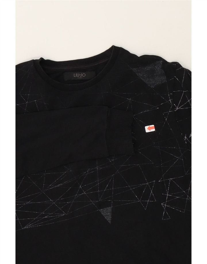 LIU JO Mens Sweatshirt Jumper Medium Black Geometric Cotton Vintage Liu Jo and Second-Hand Liu Jo from Messina Hembry 